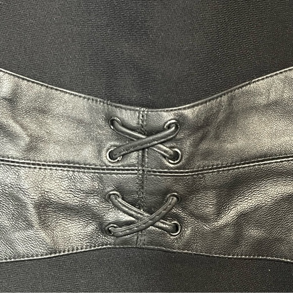 NWT SHANI Black Long Sleeve Sheath Pencil Dress Leather Corset Waist 12 Vintage - Picture 11 of 16